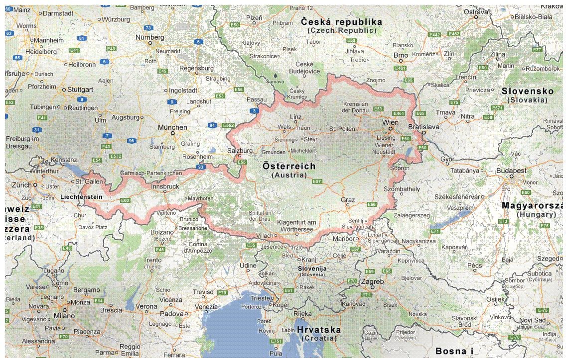 žemėlapis austrija ir kaimyninėse šalyse