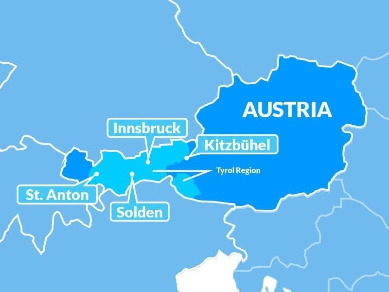 žemėlapis žemėlapis tirolio regionas austrija