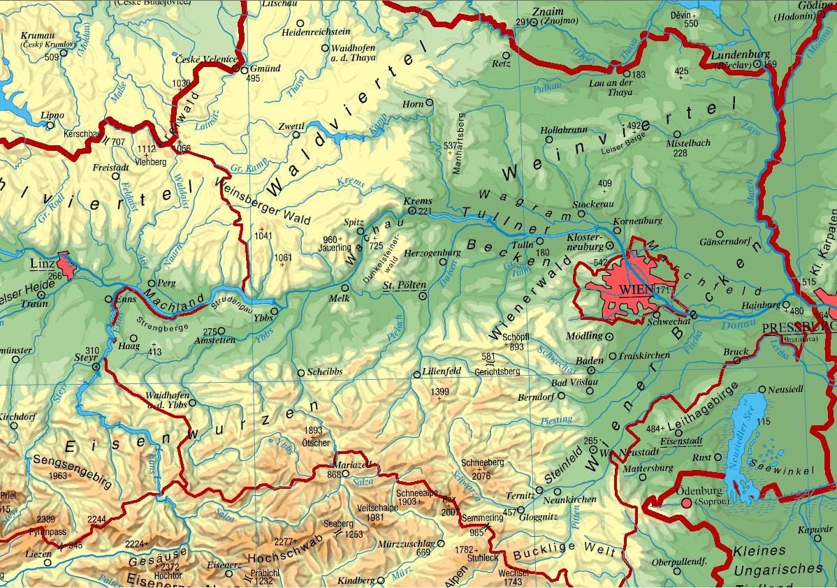 žemėlapis žemutinės austrijos