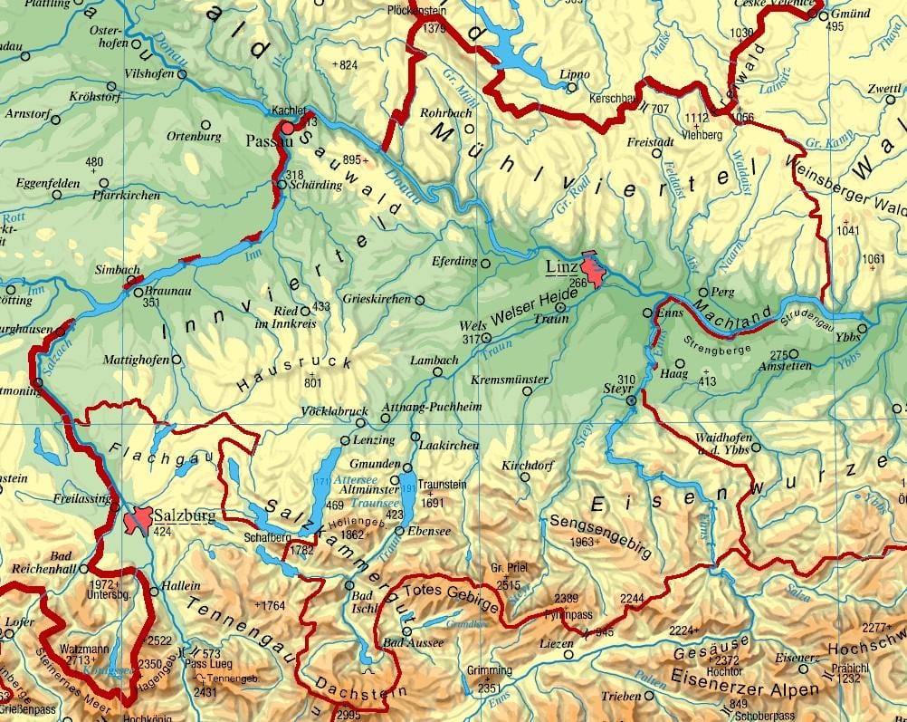 žemėlapis aukštutinės austrijos