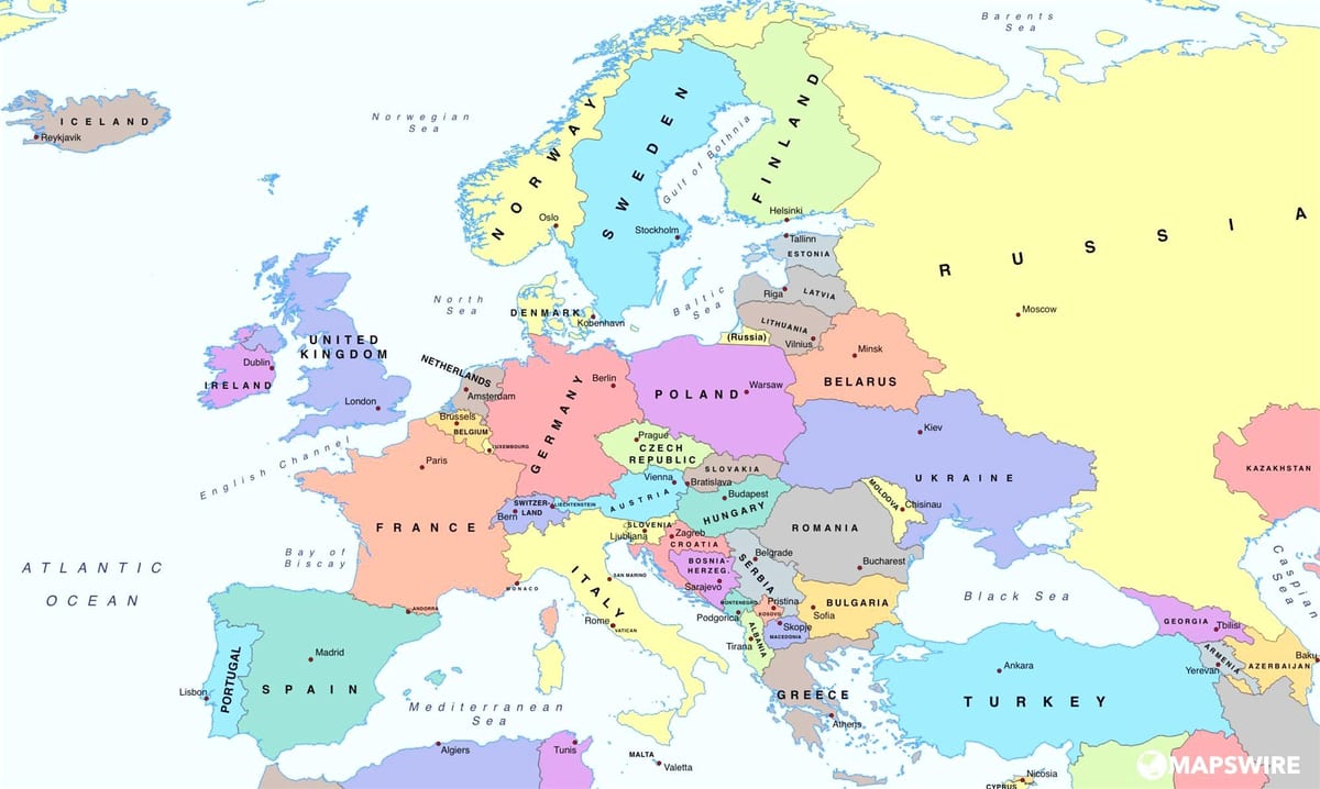 europos žemėlapis, rodantis, austrija