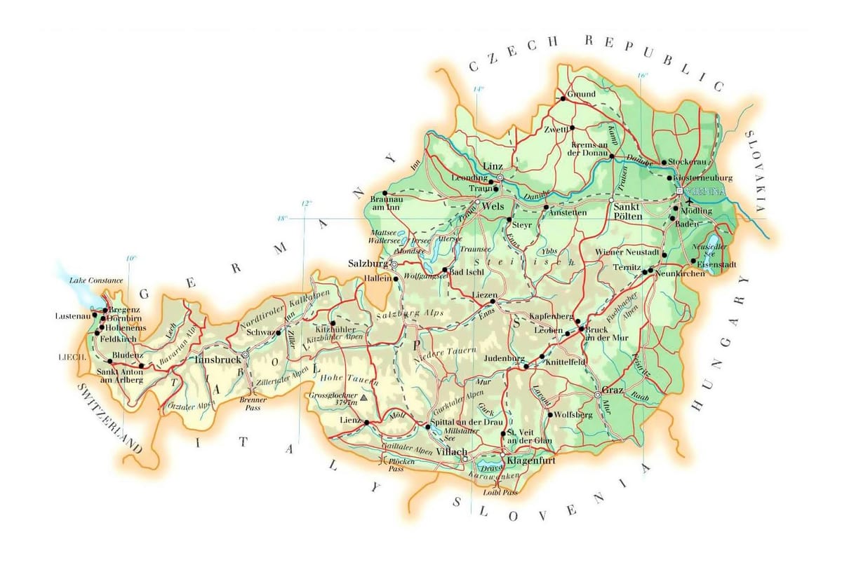 žemėlapis austrija aukštis