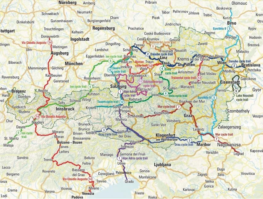žemėlapis austrija dviračiu
