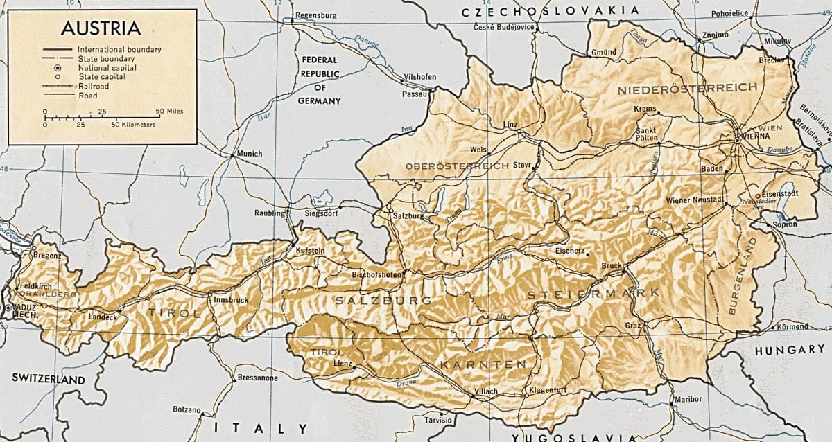 austrija geografinis žemėlapis