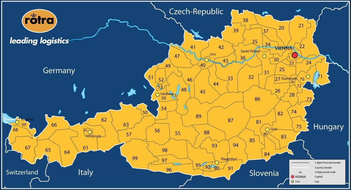 žemėlapis austrija pašto kodas 
