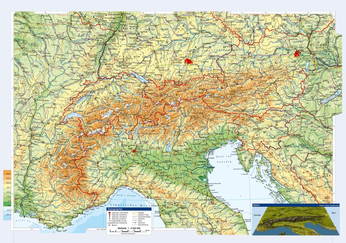 žemėlapis austrija topografinis