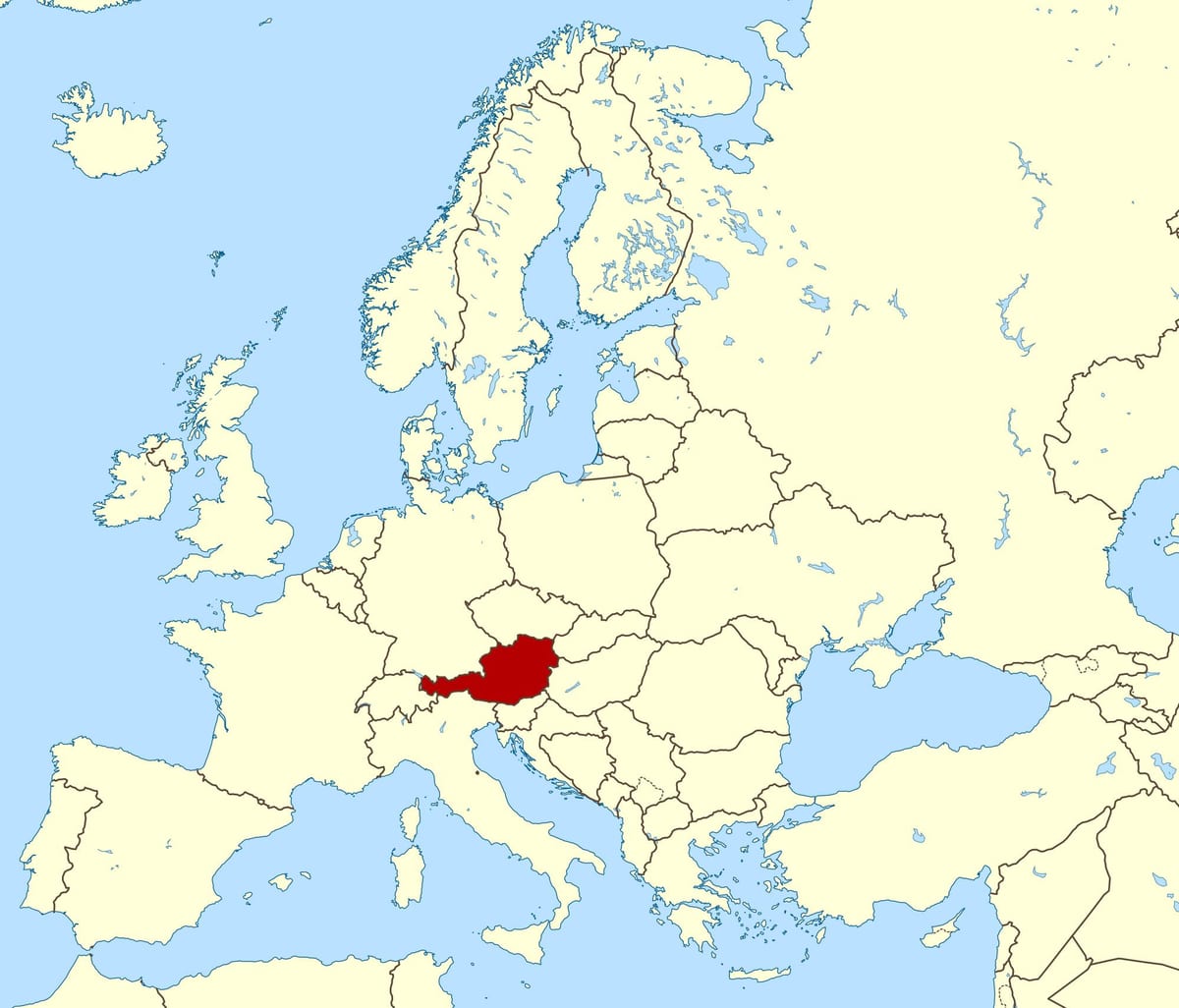 pasaulio žemėlapis, kuriame austrija
