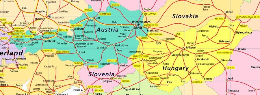 austrijos geležinkelių žemėlapis