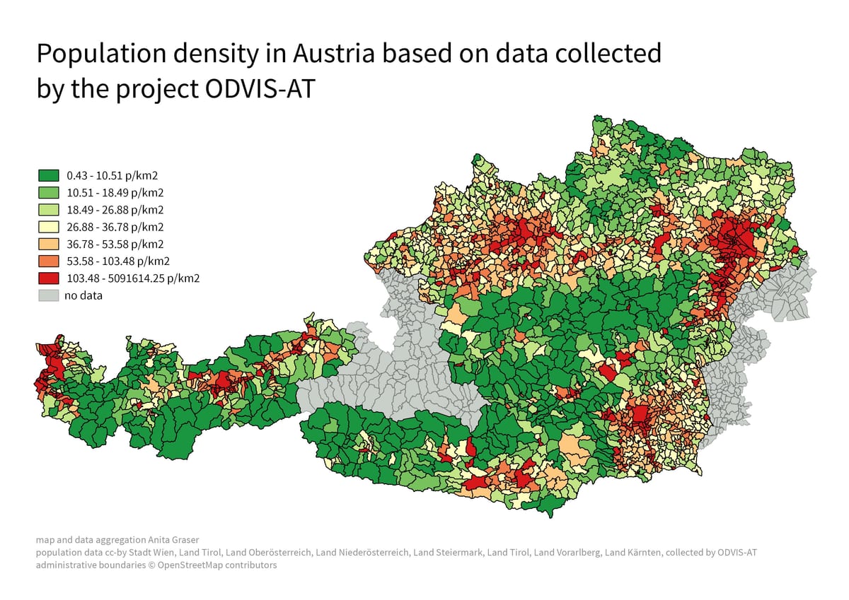 austrijos gyventojų tankumo žemėlapis