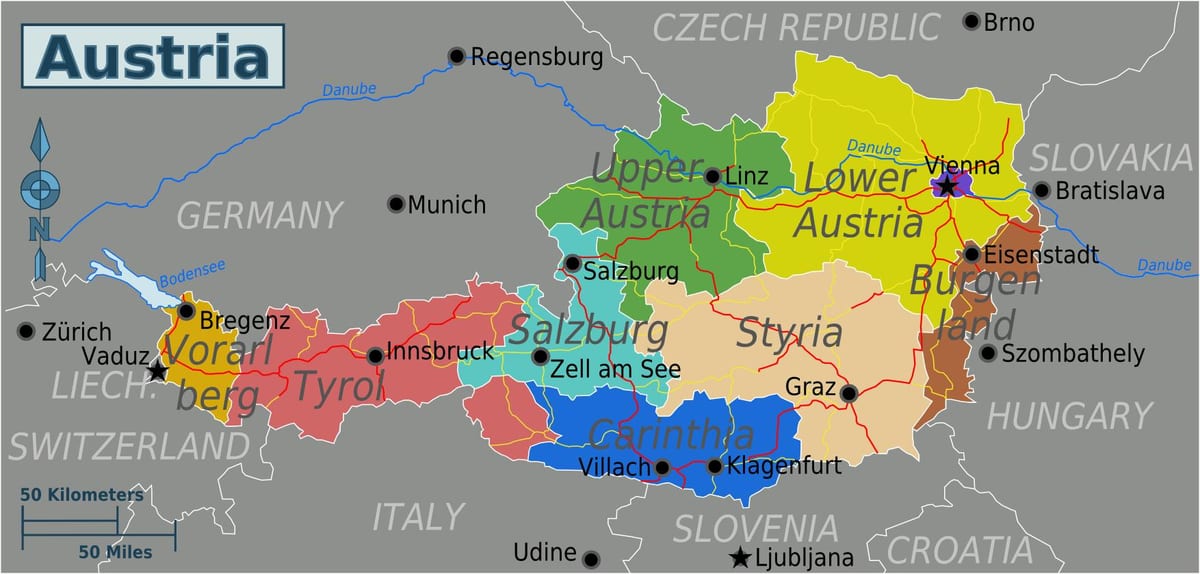 austrijos provincijos žemėlapis