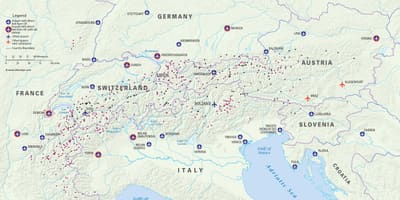 Žemėlapis austrijos slidinėjimo kurortai oro uostai