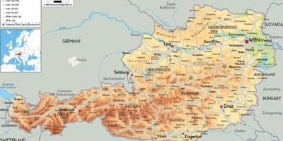 Žemėlapis fizinis žemėlapis austrija